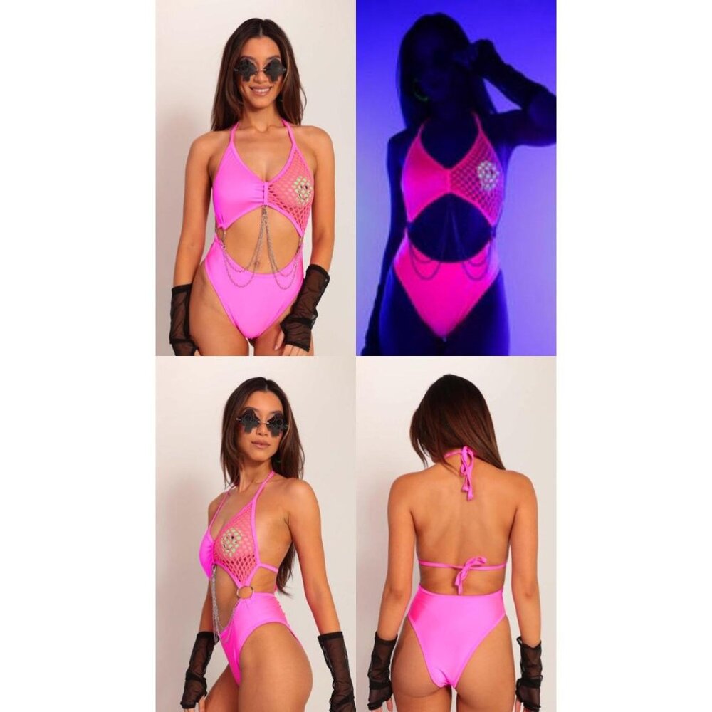 THE ROLITA COUTURE X iHR PINK SUGAR PUNK PRINCESS RAVE / FESTIVAL BODYSUIT— S